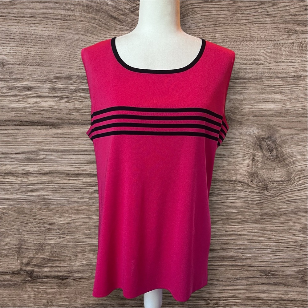 Misook Fuchsia Sleeveless Top with Black Stripes Size 1x